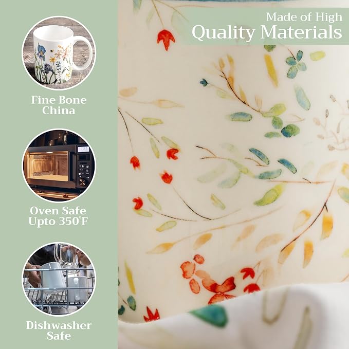 Maison d' Hermine Coffee Mug with Handles Tea Cups (15 Ounce, Pack of 2) | Fine Bone China Coffee Mugs for Hot Beverages Cappuccino Latte Home Restaurant Hotel Spring Summer -Colmar
