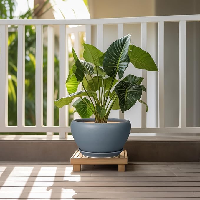 Ceramic Plant Pot - 11 Inch Planter for Indoor Plants Large Plant Pot with Drainage Hole and Saucer Round Outdoor Planter Modern Flower Pot for Home Decor Gray