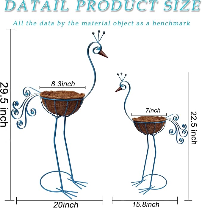 Metal Peacock Planter with Fiber Basket -Garden Bird Planters for Outdoor Indoor Lawn,Yard,Porch,Patio, Garden Decorations(Set of 2)