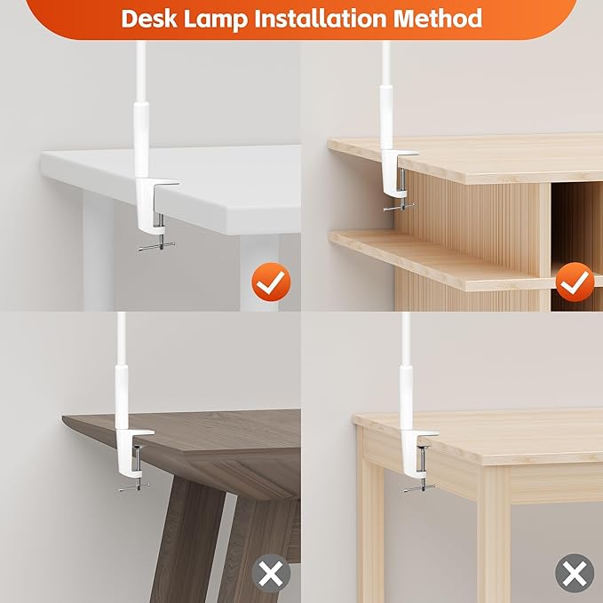 Desk Lamp with Clamp, Stepless Dimming Desk Lamps for Home Office Adjustable Desk Light Eye Caring Desk Lamp Office Lamp with USB Adapter for Working Drawing Sewing (White)