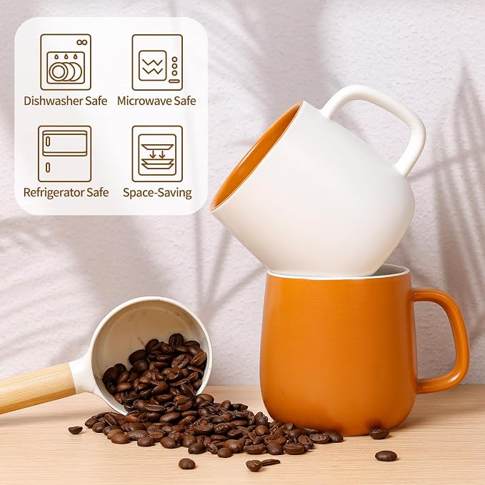 Ceramic Mug Set Porcelain Coffee Cups Set, Special Glaze Tea Cups Mug with Handle for Tea Latte Coffee Milk, Microwave Dishwasher Safe (White and Maple Brown)