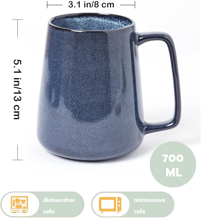Large Ceramics Coffee Mugs,24 OZ,Large Handle Design,Extra Large Tea and Coffee Cup for Office and Home,Microwave And Dishwasher Safe(Color:24 oz blue)