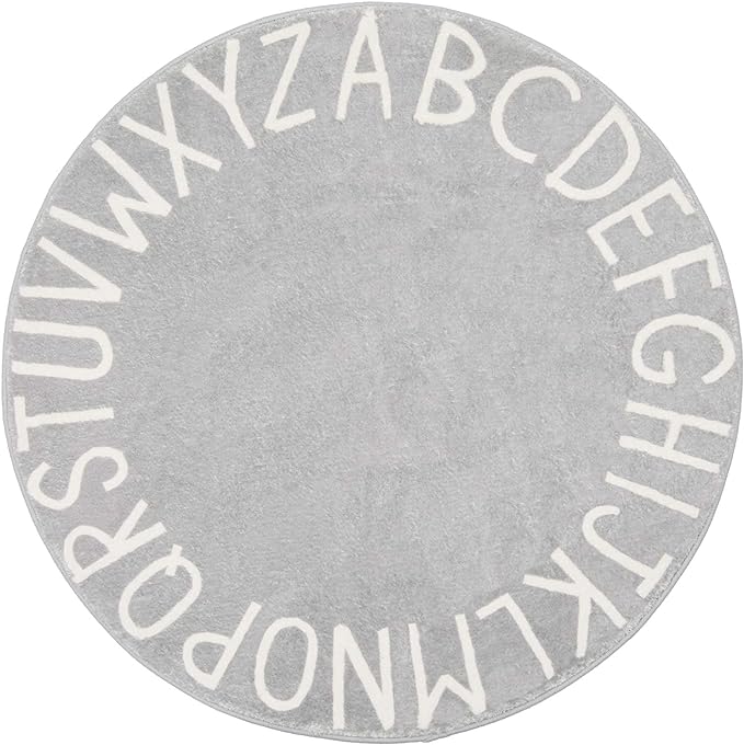 Topotdor Round Kids Play Rug Alphabet Nursery Area Rug Extra Large Soft Crawling Play Mat for Children Toddlers Bedroom (40 inch, Grey)