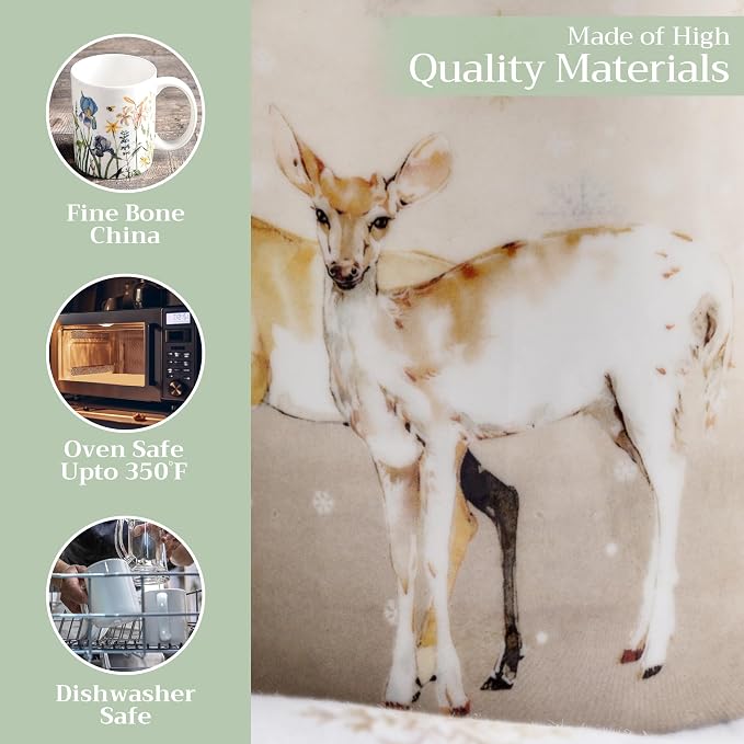 Maison d' Hermine Coffee Mug with Handles Tea Cups (15 Ounce, Pack of 1) | Fine Bone China Coffee Mugs for Hot Beverages Cappuccino Latte Home Restaurant Spring Summer -Deer In The Woods - Oh Deer
