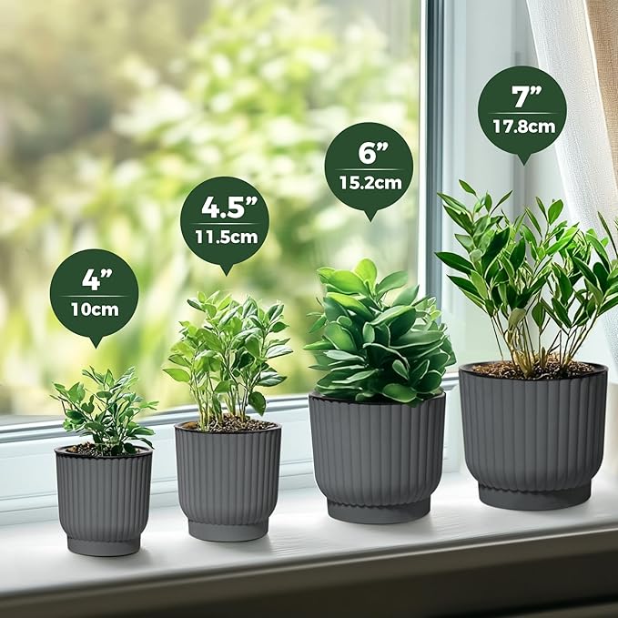 T4U 4.5 Inch Plant Pots Self Watering, 6 Pack African Violet Pots, Small Plant Pots for Plants, Small Indoor Plant Pot, Self Watering Planter for African Violet, Succulents (6 Pack 4.5" Pots, Gray)