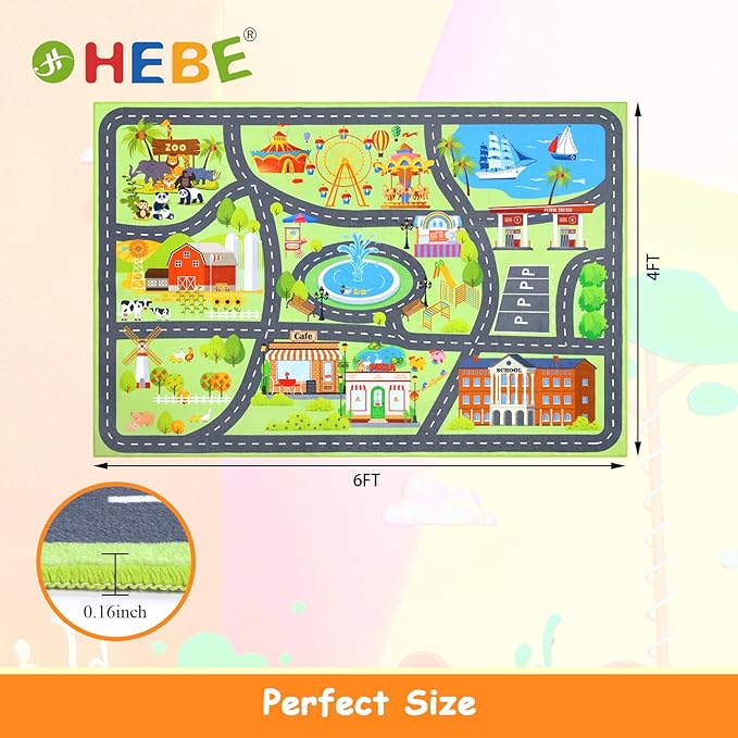 HEBE Kids Play Rug 4'x6' ABC Alphabet Numbers Shapes Educational Kid Area Rug Washable Baby Crawling Mat Non Slip Kid Play Mat Carpet for Girl Boy Bedroom Playroom