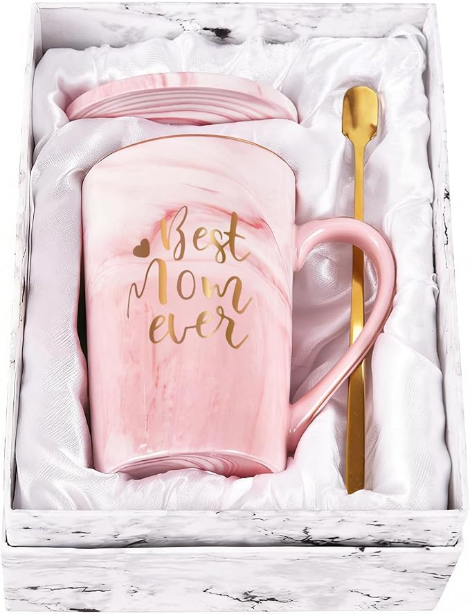 YHRJWN Birthday Gifts for Mom, Best Mom Ever Coffee Mug, Mom Mothers Day Gifts from Daughter Son, Moms Gift Idea for Birthday, Valentines Day, Present for Moms Mothers, 14 Oz Pink