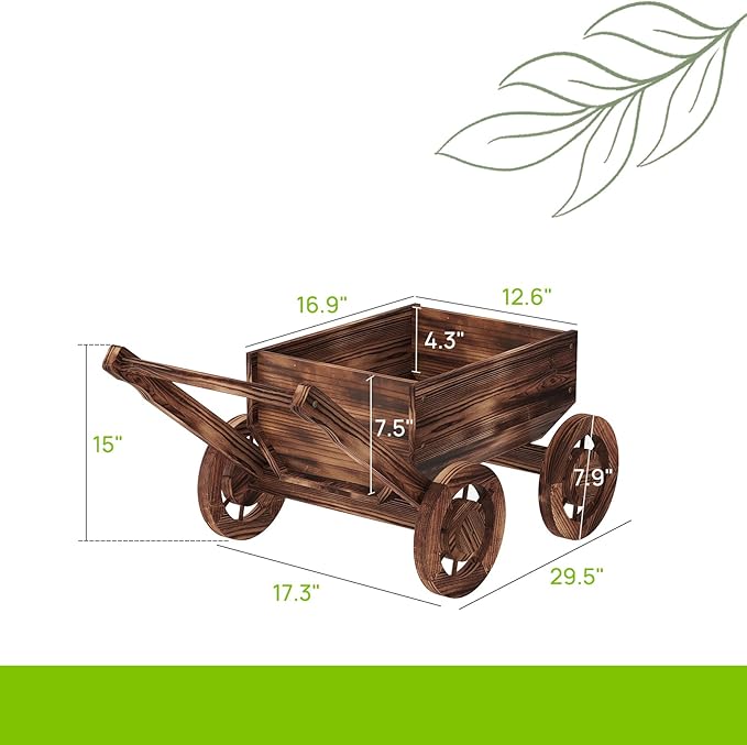 Wooden Flower Cart with Wheels Wooden Wagon Planter Outdoor Garden Planter Decor Planter Kit for Patio Balcony Trolley Decoration Succulent Flower Pot, Indoor Backyard Balcon Decor(Small)