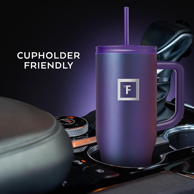 IRON °FLASK 40 oz Co-Pilot Insulated Travel Mug | Insulated Travel Mug with Straw & Flip Cap Lids - Cup Holder Fit, Leakproof, BPA Free (Black Speckle)