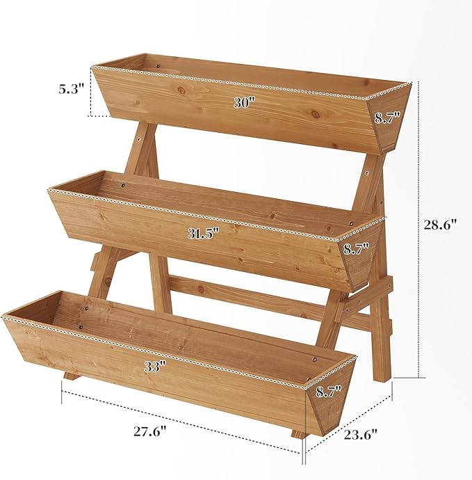 3-Tier Wooden Vertical Raised Garden Bed with Legs, Tiered Planter Box, Vertical Garden Planter,Wood Plant Stand Wood Flower Rack for Patio, Balcony, Freestanding. (Brown-Large)