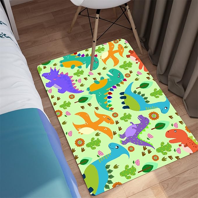 Dinosaur Carpet for Boys Room Dinosaur Play Rug Kids Rug Cartoon Dinosaur Carpet Dino Rug Dinosaur Area Rug for Bedroom Livingroom Playing Room,Green 2'×3'