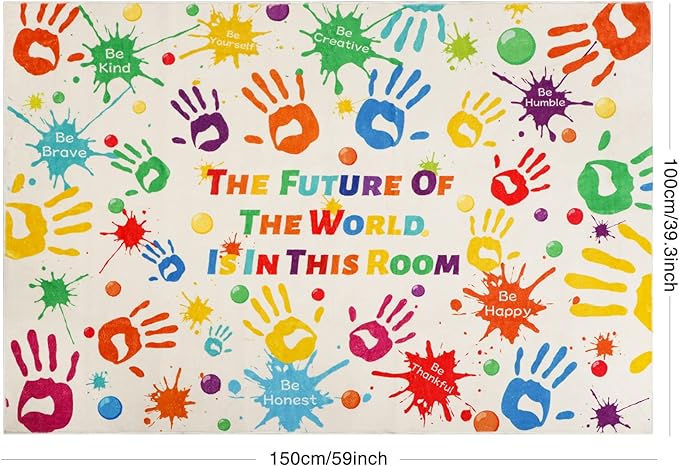 Colorful Kids Rug, Washable Rug for Kids, Handprints Area Rugs for Kids Bedroom, Non-Slip Play Mat Ultra Soft Thick Indoor Plush Rugs for Playroom Classroom Nursery Decor (59 X 39.4 INCH)