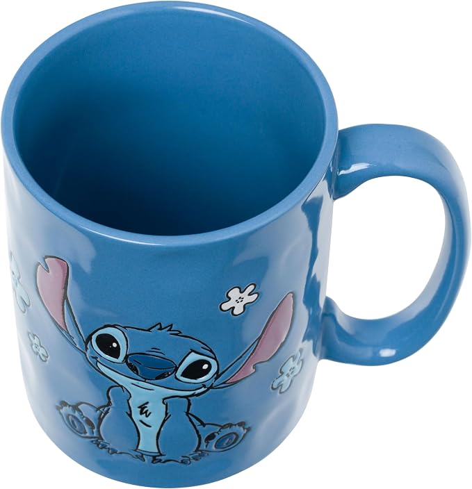 Silver Buffalo Disney Lilo and Stitch, Wax Resist Ceramic Pottery Mug, 17oz | Sitting Pose, Etched Engraved Handmade, 0.5 Liters