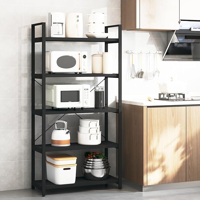 Tall Bookshelf with Large Storage,5 Tier Bookcase in Bedroom,Living Room and Office,Modern Wide Bookcase Shelf for Storing Books/Plants,Black