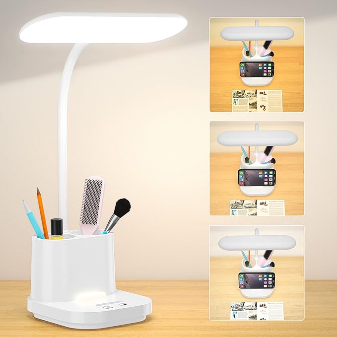 DEEPLITE Desk Lamp,Battery Operated Desk Lamps for Home Office, Rechargeable Desk Study Light for Dorm, 800 Lm, 3 Lighting Modes, CordlessTable Lamp with Pen Holder, Eye-Caring Reading Lamp.
