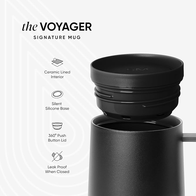 Simple Modern Voyager Signature Mug | Travel Coffee Tumbler with 360° Lid and Handle | Ceramic-Lined Insulated Stainless Steel Iced Cold Brew Cup | 12oz, Blush