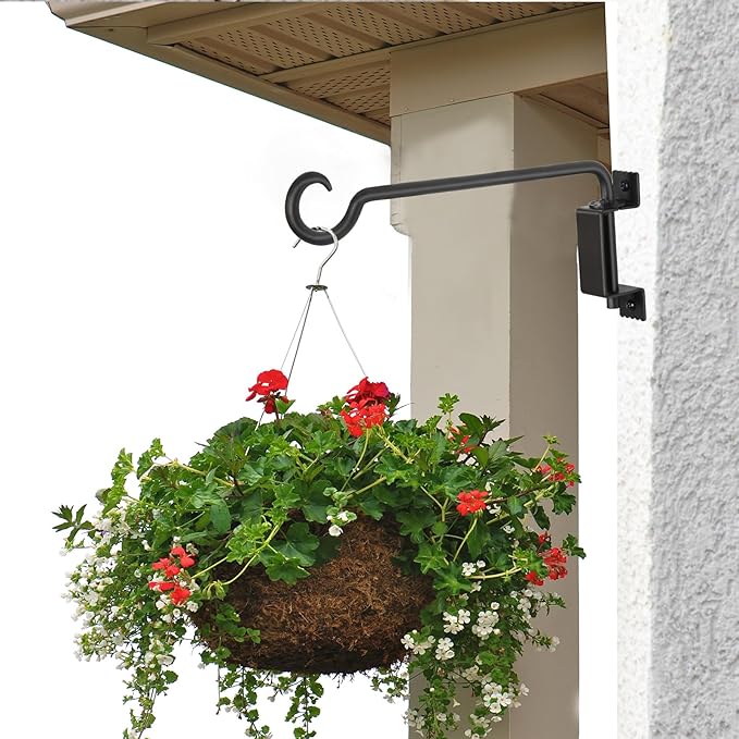 12 Inch Outdoor Hanging Brackets - 360° Swivel Plant Hanger with 12-Directional Adjustable Hook, Rust Resistant Solid Steel Wall Mount for Bird Feeders, Indoor/Outdoor Plants, Garden & Patio