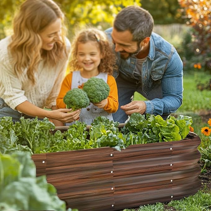 5x3x1ft Oval Galvanized Raised Garden Bed Outdoor 9-in-1 Large Metal Modular Planter Box Raised Beds for Gardening,Vegetables,Fruits,Flowers & Herbs (Brown)