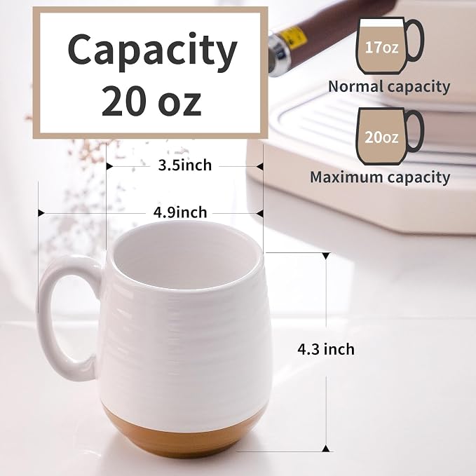 HASENSE Coffee Mugs Set of 2, Ceramic Coffee Cup for Men and Women, 20 oz White Mugs with Handle for Latte, Tea, Cocoa, Dishwasher and Microwave Safe
