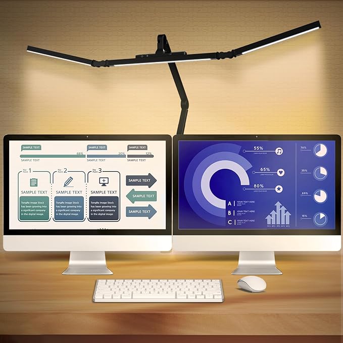 Led Desk Lamp for Home Office, Ultra Bright Touch-Dimming Architect Table Lamp with Clamp, 24W Adjustable Foldable Three Swing Arm Eyecare Led Desk Light with Infrared Sensor-Black