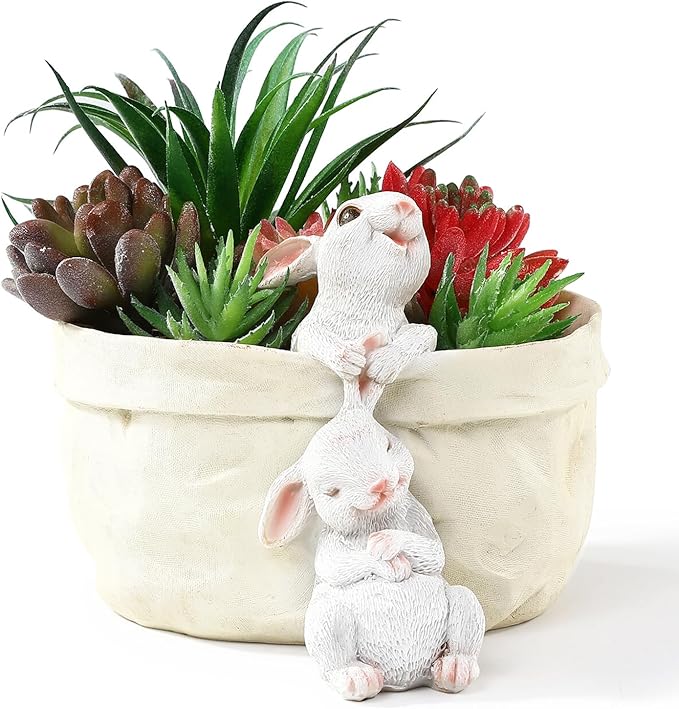 Rabbit Flower Pot Succulent Planter Garden Pots, Easter Decorative Flower Pot,Animal Shaped Cartoon Planter Pots,Art Decorations(with Drainage Hole)
