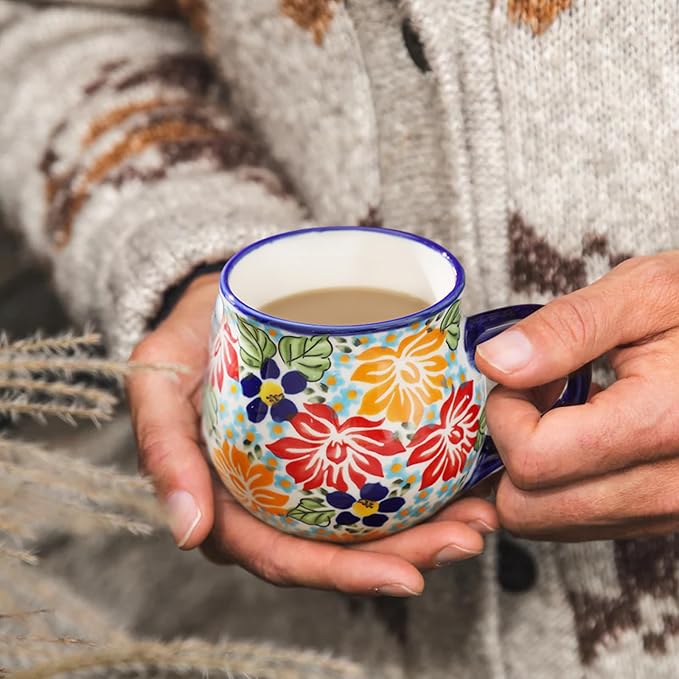 ALMA 12oz Handpainted Flower Ceramic Tea Cup | Microwave & Dishwasher Safe, Ideal for Morning Coffee Tea, Home Kitchen Dining Room Display, For Home Makers & Women