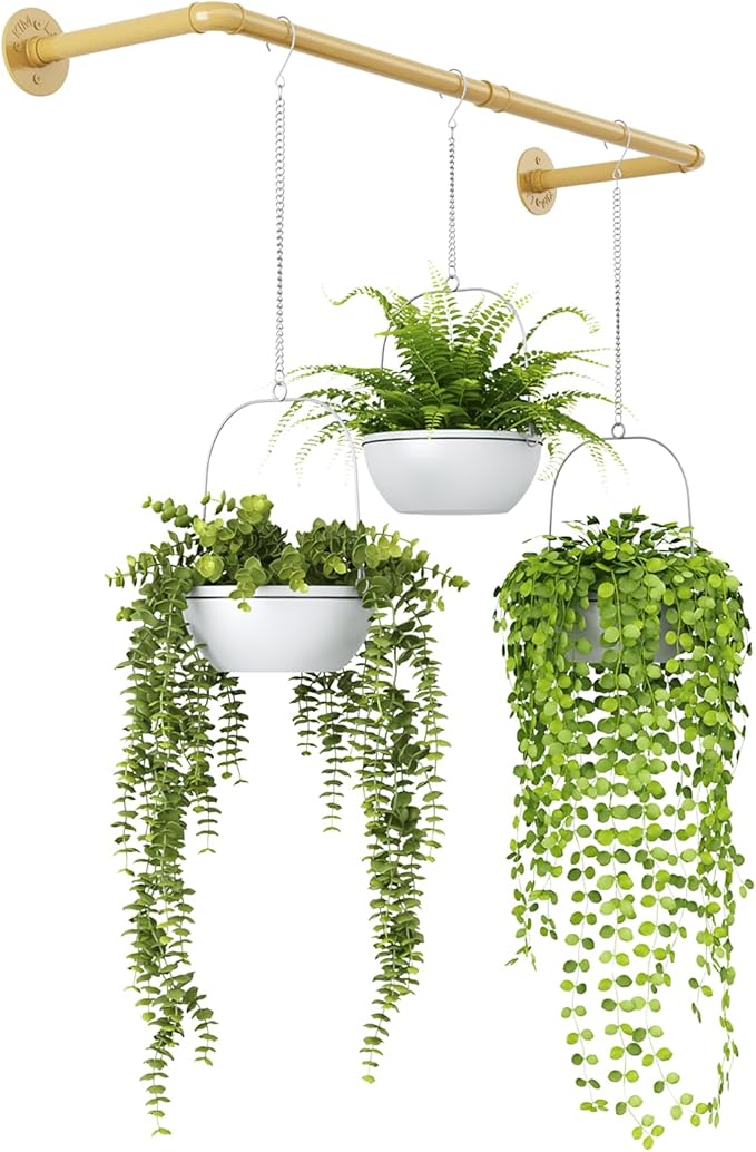 Bamworld Hanging Planters for Indoor Plants Plant Hanger Indoor Hanging Plant Rod 36.2in Window Plant Shelves Metal Rod Pot/Chains Not Included (Gold)