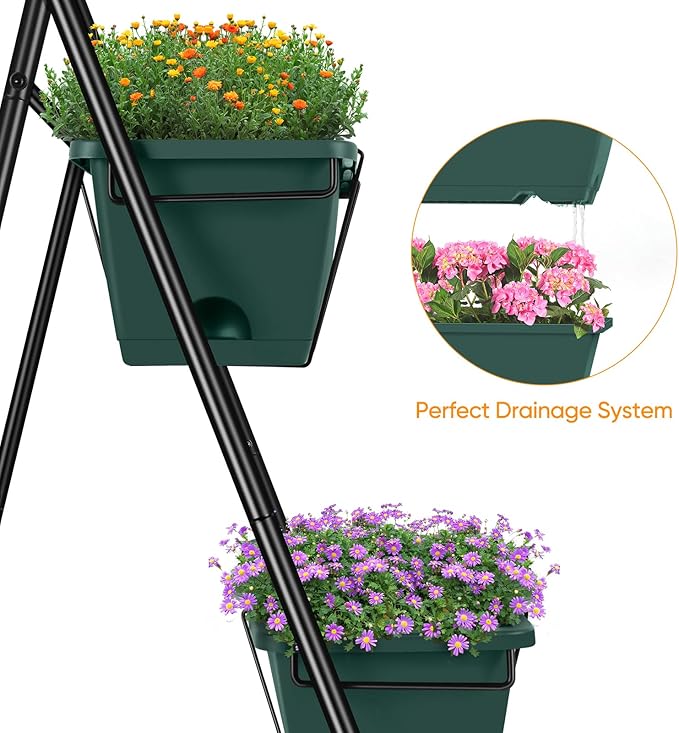 Vertical Raised Garden Bed 3 Tier Garden Planter Standing Planter Box Herb Garden Planter Outdoor and Indoor for Vegetables Flowers Green