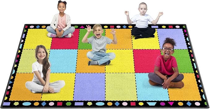 Booooom Jackson Classroom Rug Elementary, Large Classroom Carpet Preshool Seating Rug for School, Children's Classroom Area Rug Carpet with Non-Slip Backing(8.2 x 5.9 ft,18Seat GMTmt