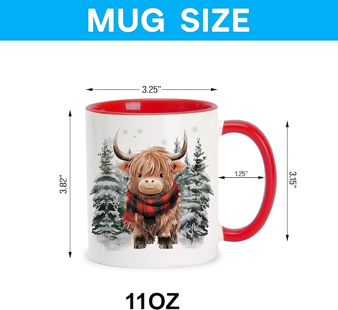 Hyturtle Highland Cow Coffee Mug Gifts on Christmas Winter For Cow Lovers | Winter Cow Gifts For Women, Premium 11oz ceramic mug, Vivid double-sided print, Comfort grip handle, Fade-resistant print