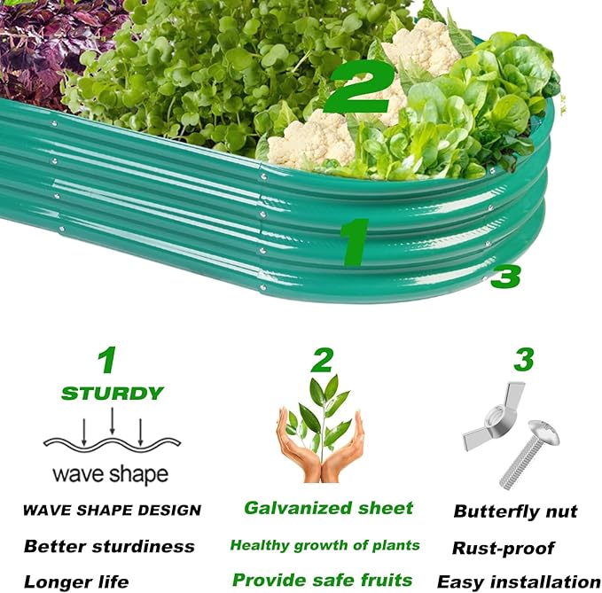 Raised Garden Bed Galvanized Planter Box Outdoor, Rot-Resistant Metal Garden Bed Planter for Vegetables Flower Herb (6.5ft, Green)