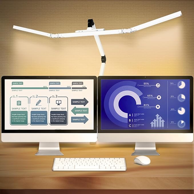 Led Desk Lamp for Home Office, Ultra Bright Touch-Dimming Architect Table Lamp with Clamp, 24W Adjustable Foldable Three Swing Arm Eyecare Led Desk Light with Infrared Sensor -White