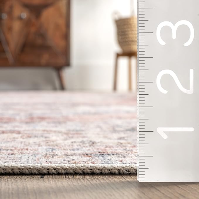 nuLOOM Desna Machine Washable Faded Vintage Ultra Thin Runner Rug, 2' 6" x 10', Peach