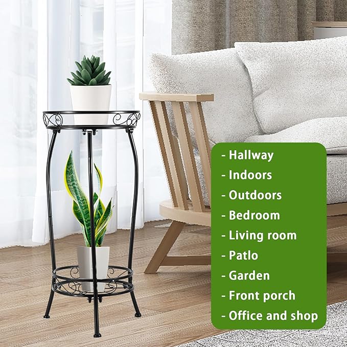 2-Pack Plant Stand Indoor Outdoor,Tall Black Metal Rustproof Stable Plant Stands,2 Tier 27.1 inch Multiple Plant Rack for Planter Corner Garden Living Room & Garden