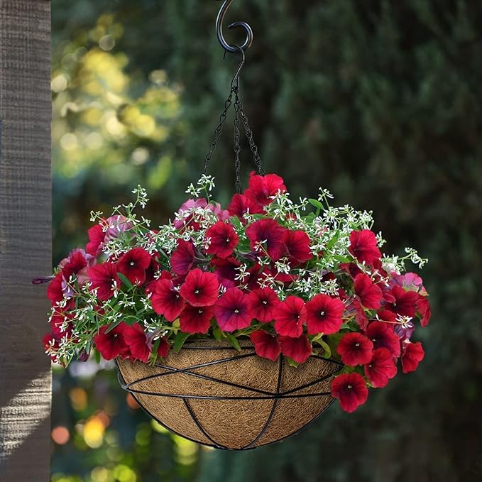 2 Pack 12 Inch Hanging Planters for Outdoor Plants Metal Watering Flower Baskets with Coco Liner for Hanging Pot Round Plant Holders Planter for Outside Garden Decor