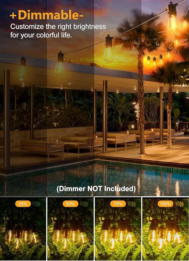 Brightown Outdoor String Lights 35FT with 10+1 Shatterproof Edison Bulbs, Waterproof Hanging Patio Lights Outside for Backyard Deck Garden Party Xmas Decor, 2700K