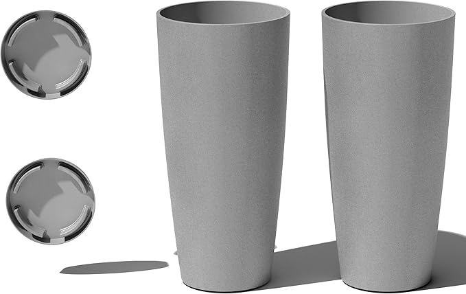 Veradek Vega Round Tall Planter Pots for Indoor/Outdoor Use | Made from Plastic - Stone Mix with Drainage Holes | Perfect for Small to Large Succulent Plants, Flowers, Modern Interior Plants