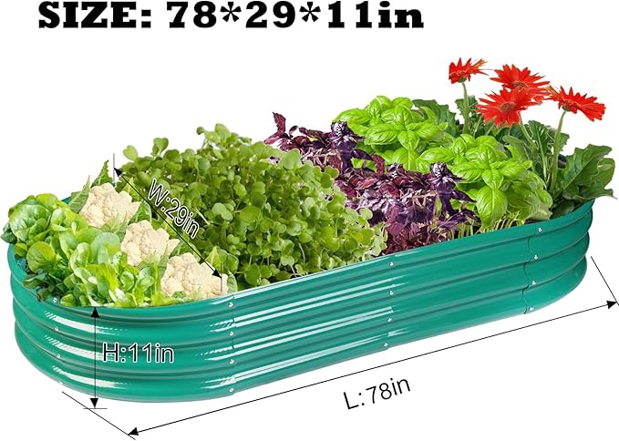 Raised Garden Bed Galvanized Planter Box Outdoor, Rot-Resistant Metal Garden Bed Planter for Vegetables Flower Herb (6.5ft, Green)