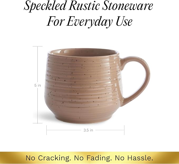 SANGO 17.5 oz Stoneware Coffee Mugs Set of 4, Rustic Ceramic Mug with Speckled Reactive Glaze, Large Pottery Drinkware for Coffee or Tea, Dishwasher & Microwave Safe Mugs, Siterra Painter’s Palette