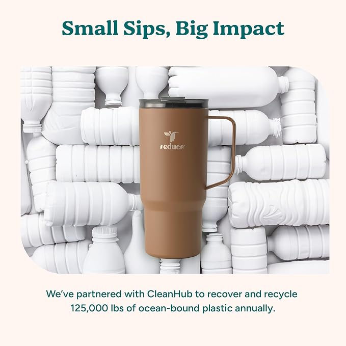 REDUCE 24 oz Hot1 Vacuum Insulated Mug for Hot Tea, Coffee and Other Hot Drinks - With Flo-Motion Lid and Handle, Single-Serve and Cupholder Friendly, Keeps Drinks Hot for up to 8 Hrs, Mineral Blue