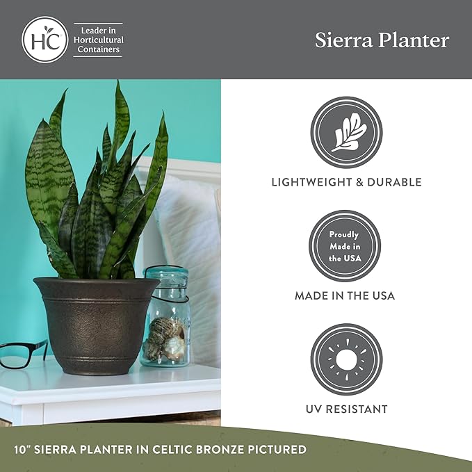 The HC Companies Sierra Round Self-Watering Pot - Lightweight Plastic Planter for Herbs & More - Durable Plant Pots for Indoor Plants & Outdoor Plants (7.5” Rustic Redstone, Pack of 1)