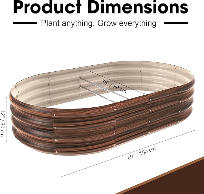 5x3x1ft Oval Galvanized Raised Garden Bed Outdoor 9-in-1 Large Metal Modular Planter Box Raised Beds for Gardening,Vegetables,Fruits,Flowers & Herbs (Brown)