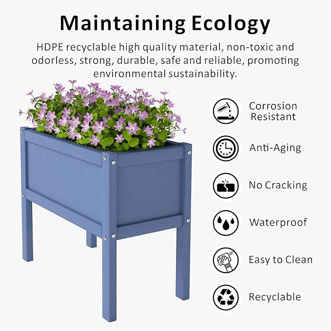 Raised Garden Bed with Drainage Hole Waterproof HDPE Elevated Planter Box with Legs Stable and Durable to Plant Herb Vegetable Flower,Patio,Balcony Outdoors/Indoors Navy