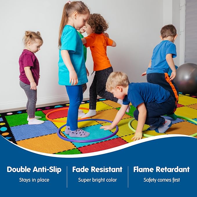 Booooom Jackson Thick Classroom Rug Elementary,13'x7'5'' Large Classroom Carpet Preschool Seating Rug for School, Colorful Classroom Rug for Classroom with 0.3'' Non-Slip Backing