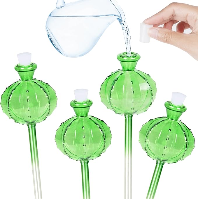 Self Watering Planter Insert. Plant Watering Devices. Plant Watering Bulbs. 4-PCS Plant Watering Globes. Green Colors Cactus Shape Self Watering Globes Medium Size. Plant Lover Gifts