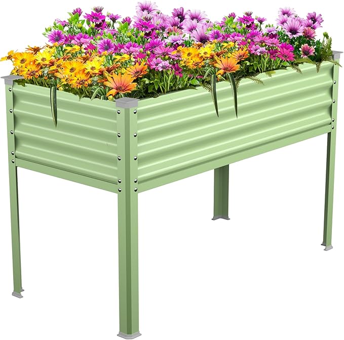 Raised Garden Bed with Legs, 48×24×32in Galvanized Raised Garden Beds Outdoor Elevated Metal Planter Box for Gardening Vegetables Flowers Herb (Green)