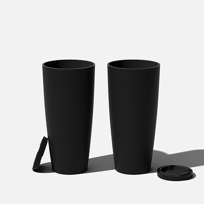 Veradek Vega Round Tall Planter Pots for Indoor/Outdoor Use | Made from Plastic - Stone Mix with Drainage Holes | Perfect for Small to Large Succulent Plants, Flowers, Modern Interior Plants