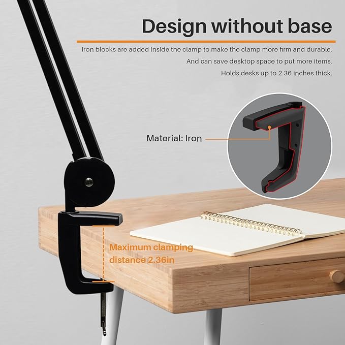 LED Desk Lamp with Clamp, Dimming Task Lamp for Reading Desktop Office Workbench Table Architect Sewing Study Home Craft, Bright 117PCS LEDs, 2200 Lumens 20 Inch Metal Swivel Arm Work Lamp