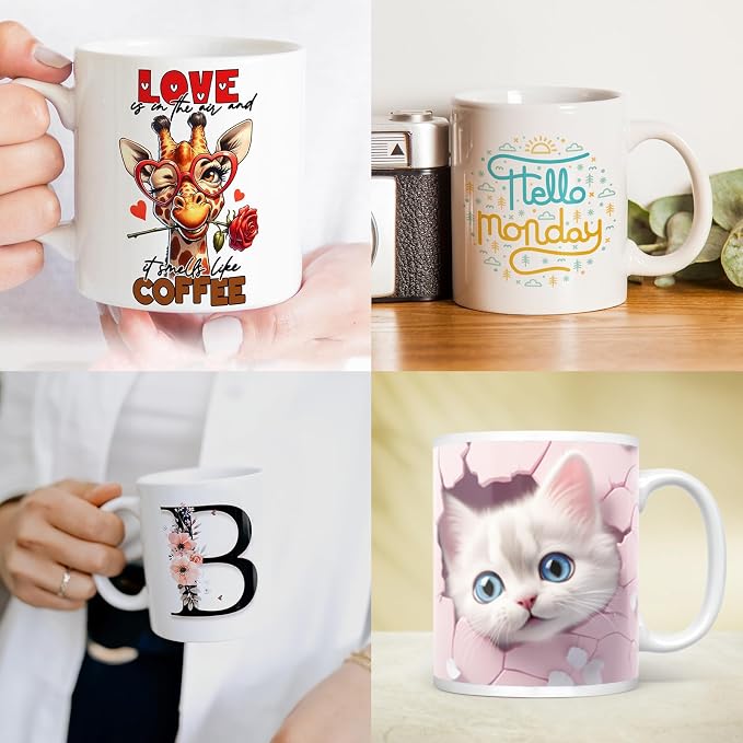 Dmsky Sublimation Mugs White Ceramic Photo Cups Blank Bulk Coffee for Crafts Tazas para Sublimar 11 oz Cups with Box, Heat Tape, Sublimation Paper Ideal for Printing Mug Set of 24