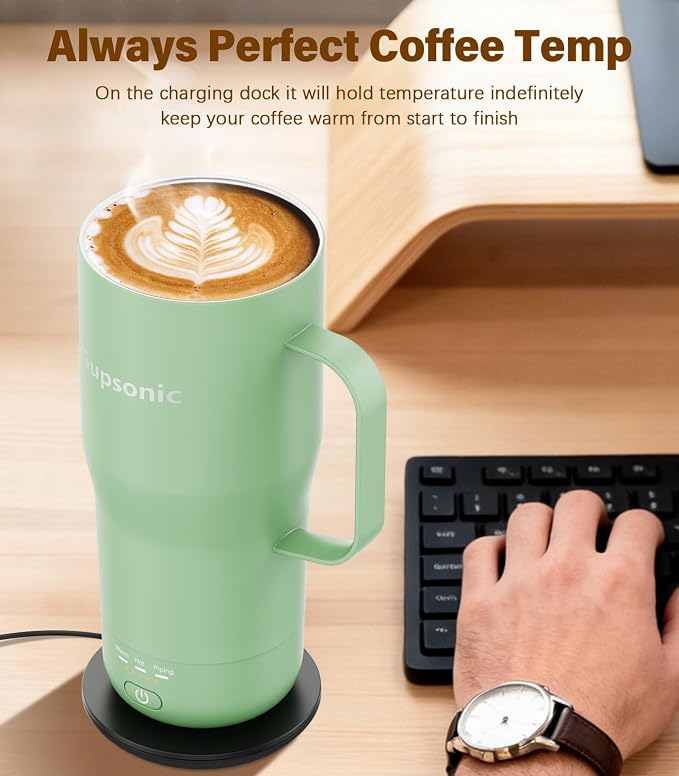 Supsonic Heated Coffee Mug Rechargeable, 20oz Long-Lasting Battery (S3) | Dry-burn protection, 2Hr auto-off, 3-Temp settings, Constant temperature, Inner stainless steel, Warm gift for men women